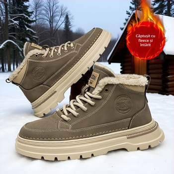 Botine de iarnă unisex cu căptușeală pufoasă, PU partea superioară, talpă PVC, platformă de creștere a înălțimii