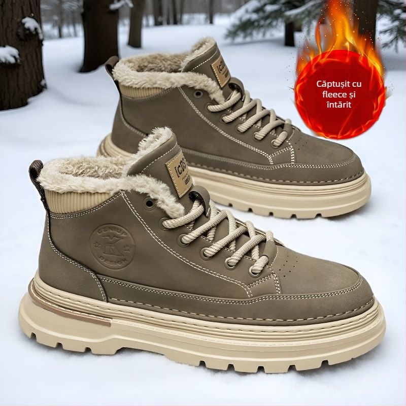 Botine de iarnă unisex cu căptușeală pufoasă, PU partea superioară, talpă PVC, platformă de creștere a înălțimii