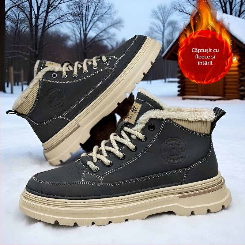 Botine de iarnă unisex cu căptușeală pufoasă, PU partea superioară, talpă PVC, platformă de creștere a înălțimii