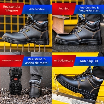 Pantofi de protecție pentru muncă cu vârf din oțel, antișoc și antiînțepare, ghete înalte, piele microfibră (vârf din oțel; antișoc; antiînțepare; ghete înalte; piele microfibră)