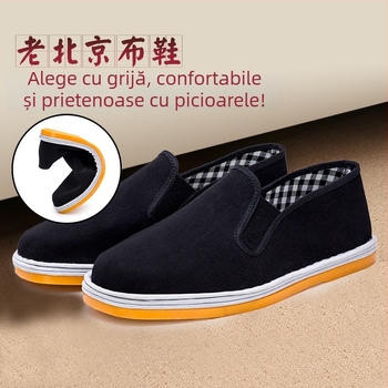Pantofi unisex din pânză, fără șireturi, cu talpă din tendon de vițel, vârf pătrat, talpă joasă