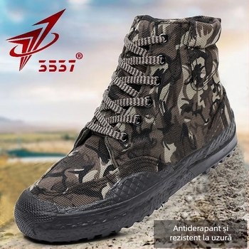 Pantofi de lucru din pânză, înalte, unisex, model camuflaj, talpă din cauciuc