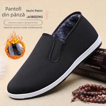 Pantofi de iarnă din pânză pentru bărbați – vârf rotund, căptușeală caldă din pluș sintetic, talpă PVC, profil jos, stil etnic
