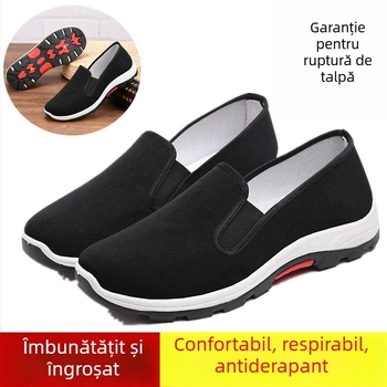 Pantofi bărbați pentru drumeții fără șireturi — partea superioară din pânză, talpă injectată, branț textil, toc mic 1–3 cm
