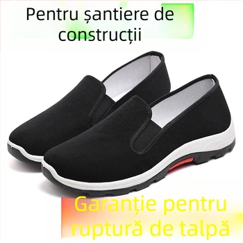 Pantofi bărbați pentru drumeții fără șireturi — partea superioară din pânză, talpă injectată, branț textil, toc mic 1–3 cm