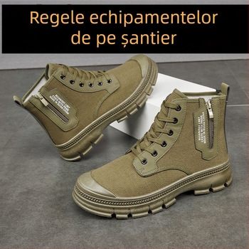 Pantofi de lucru de înaltă talie din pânză, impermeabili, respirabili, anti-alunecare, rezistenți, talpă din cauciuc