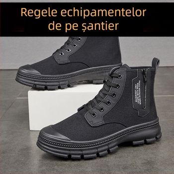 Pantofi de lucru de înaltă talie din pânză, impermeabili, respirabili, anti-alunecare, rezistenți, talpă din cauciuc