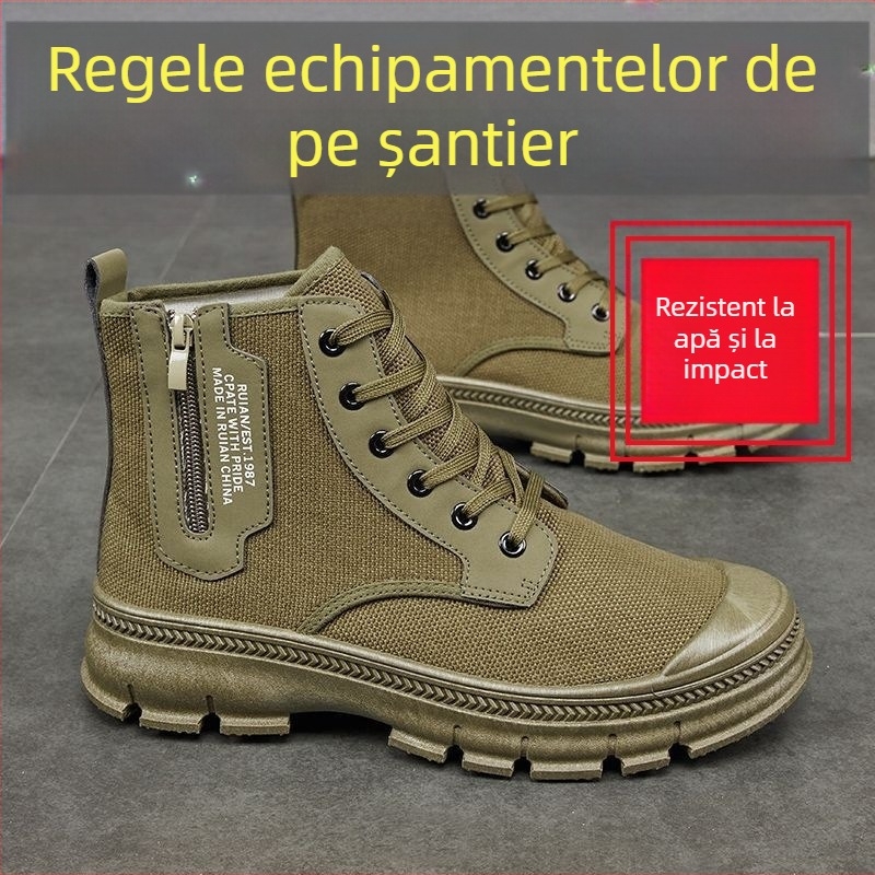 Pantofi de lucru de înaltă talie din pânză, impermeabili, respirabili, anti-alunecare, rezistenți, talpă din cauciuc