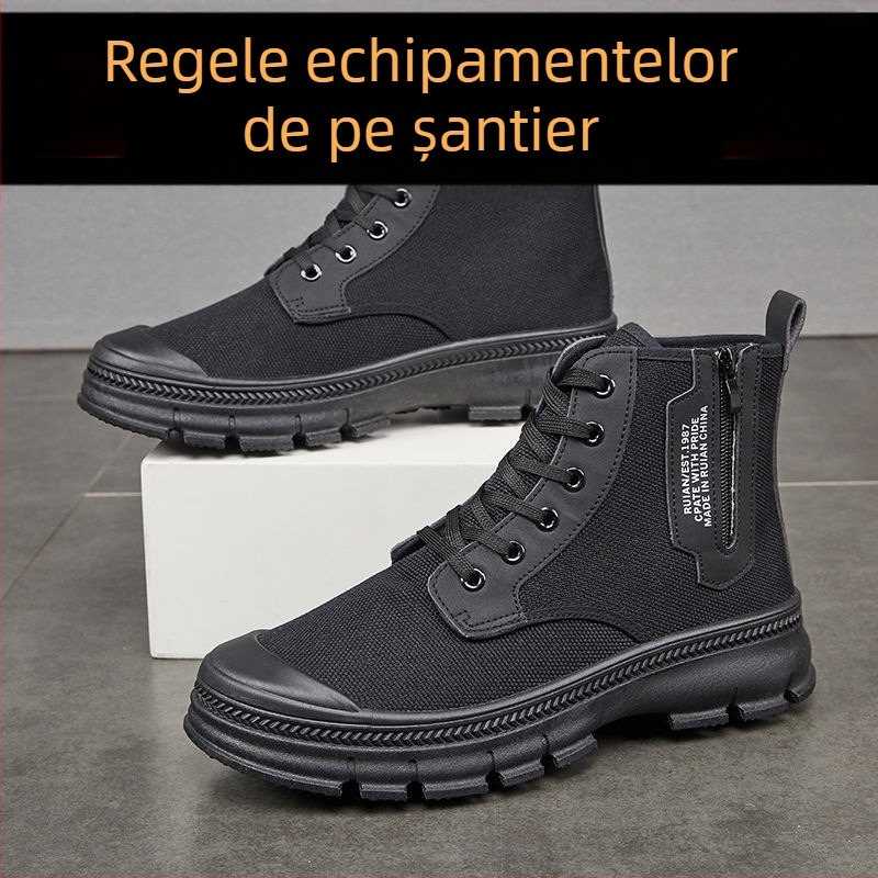 Pantofi de lucru de înaltă talie din pânză, impermeabili, respirabili, anti-alunecare, rezistenți, talpă din cauciuc