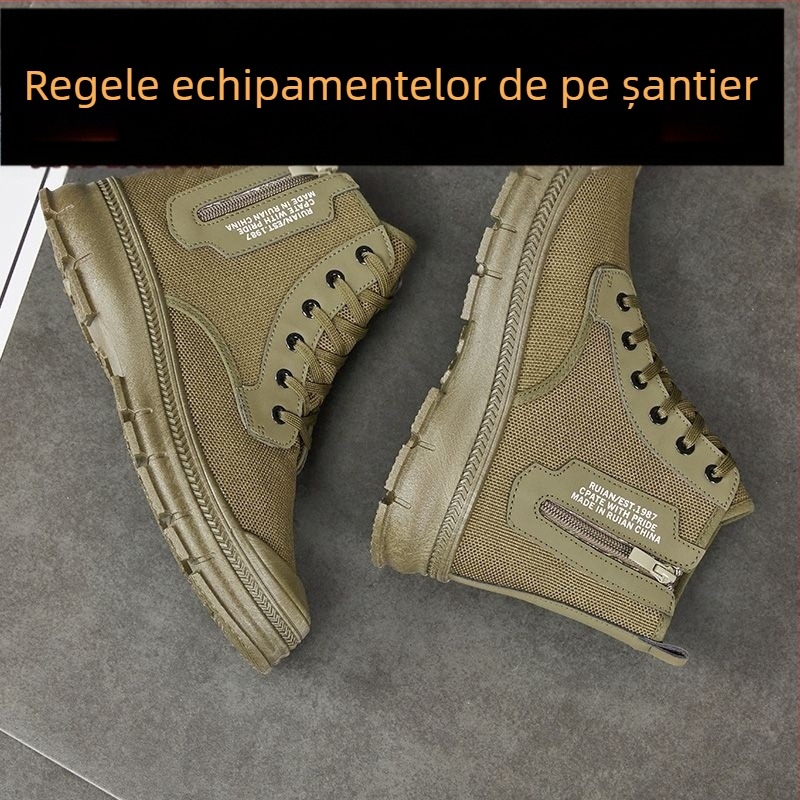 Pantofi de lucru de înaltă talie din pânză, impermeabili, respirabili, anti-alunecare, rezistenți, talpă din cauciuc