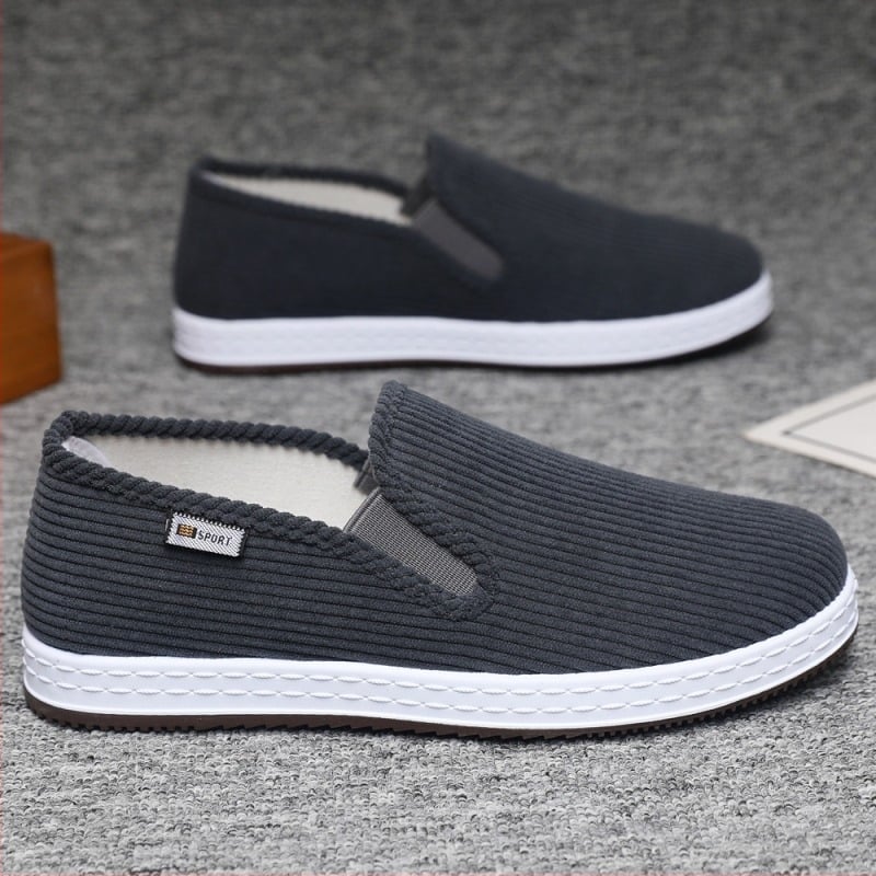 Pantofi slip-on pentru bărbați, din textile, partea superioară din bumbac, căptușeală textilă, talpă din cauciuc, vârf rotund, talpă fabricată prin injecție, toc mic 1–3 cm