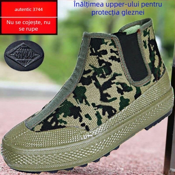 Pantofi de muncă slip-on, unisex, cu talpă din cauciuc antiderapantă și rezistentă la uzură, partea superioară camuflată, înălțime medie