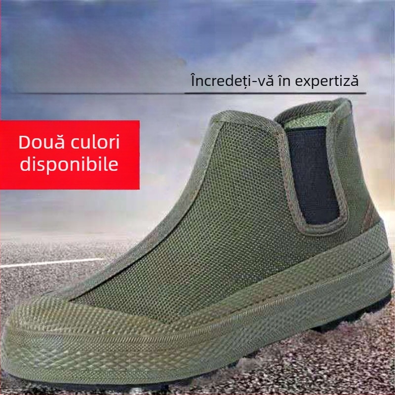 Pantofi de muncă slip-on, unisex, cu talpă din cauciuc antiderapantă și rezistentă la uzură, partea superioară camuflată, înălțime medie