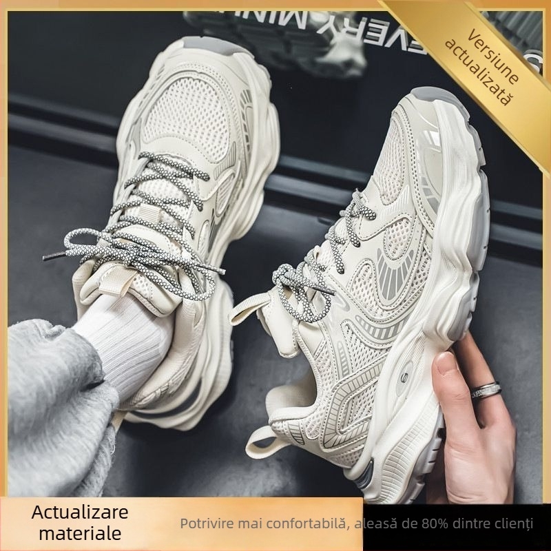 Pantofi sport casual pentru bărbați, piele pe exterior, respirabili, șireturi, talpă din cauciuc antiderapant, căptușeală din blană de iepure