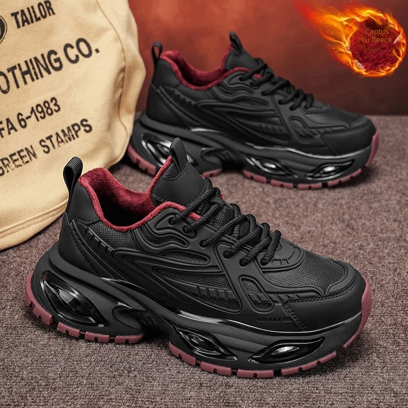 Pantofi sport casual pentru bărbați, stil dad shoes, cu pernă de aer pentru absorbția șocurilor, talpă groasă, închidere cu șireturi, partea superioară din fibră super, talpă din cauciuc