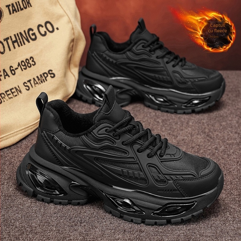 Pantofi sport casual pentru bărbați, stil dad shoes, cu pernă de aer pentru absorbția șocurilor, talpă groasă, închidere cu șireturi, partea superioară din fibră super, talpă din cauciuc