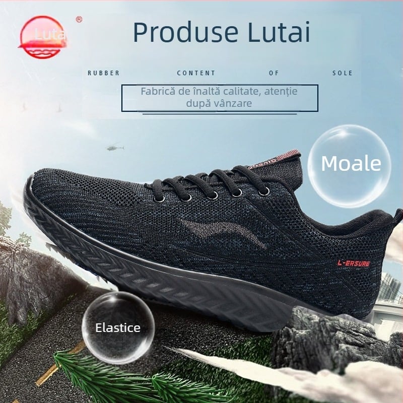 Pantofi sport casual bărbați cu partea superioară din plasă, respirabili, ușori, rezistenți la uzură, cu șireturi