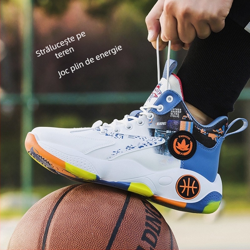 Pantofi de baschet pentru bărbați — respirabili, impermeabili; partea superioară din piele, înălțime mare, șireturi, talpă din PVC, talpă injecționată (toamna 2025)