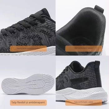 Pantofi sport din plasă pentru bărbați, respirabili, ușori, cu branț EVA și talpă din cauciuc, închidere cu bandă elastică