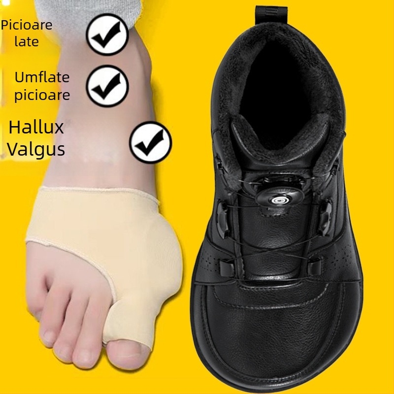 Pantofi de mers pejos pentru iarnă, căptuți cu fleece, croială extra-wide, vârf lat și talpă lată, partea superioară din piele microfibră