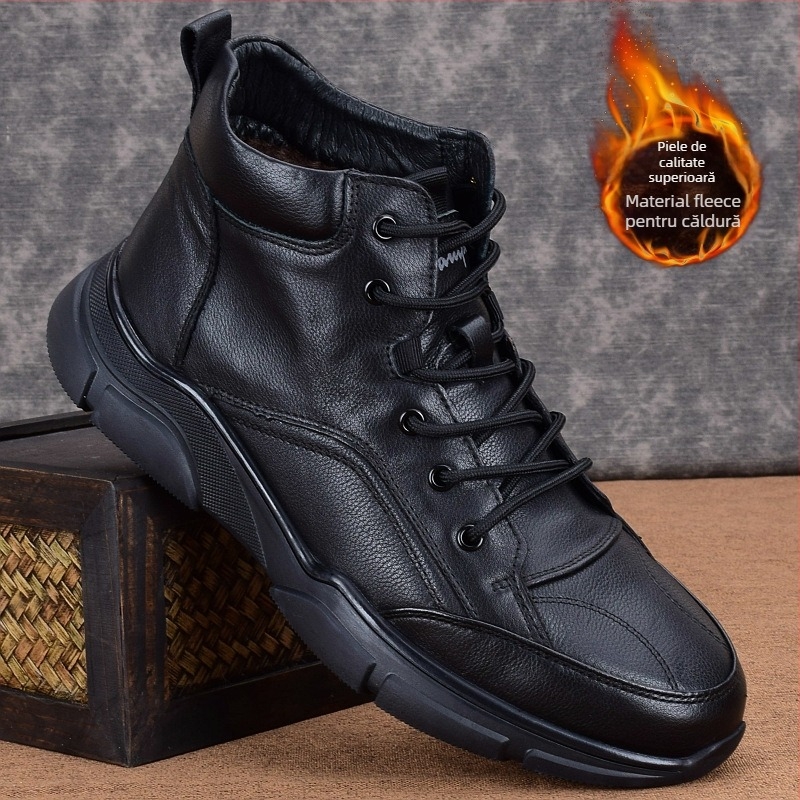 Pantofi casual din piele pentru bărbați, cu înălțime mare, partea superioară din piele naturală primă strat, talpă din cauciuc, branță interioară din piele de porc primă strat, toc mediu 3–5 cm, vârf rotund