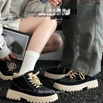 Ghete Martin pentru bărbați, bocanci înalți casual, PU parte superioară, talpă din plastic, înălțime călcâi 3–5 cm, vârf rotund, șireturi în față