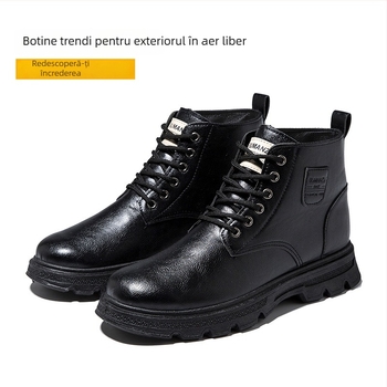 Ghete Martin pentru toamnă-iarnă, din PU, vârf rotund, impermeabile, talpă antiderapantă, șireturi în față