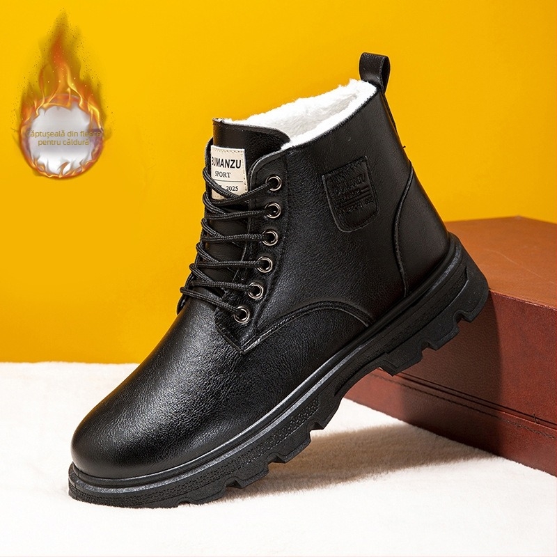 Ghete Martin pentru toamnă-iarnă, din PU, vârf rotund, impermeabile, talpă antiderapantă, șireturi în față