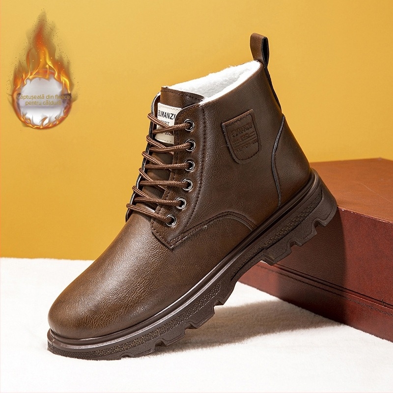 Ghete Martin pentru toamnă-iarnă, din PU, vârf rotund, impermeabile, talpă antiderapantă, șireturi în față