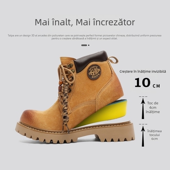 Ghete Martin pentru bărbați – iarnă, gleznă înaltă, partea superioară din piele, talpă din cauciuc, creștere înălțime