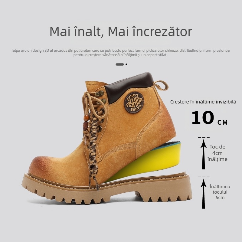 Ghete Martin pentru bărbați – iarnă, gleznă înaltă, partea superioară din piele, talpă din cauciuc, creștere înălțime