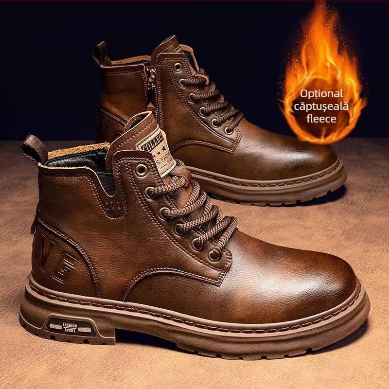 Ghete Martin de iarnă, căptușite cu fleece, impermeabile şi antiderapante, înălțime mare a glezei, talpă din cauciuc