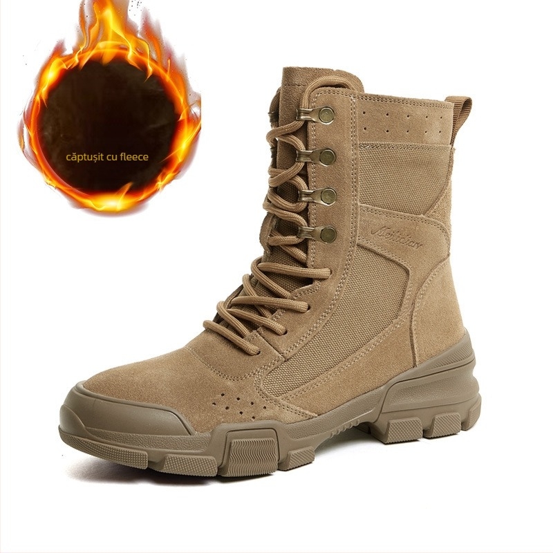 Ghete Martin unisex – piele nubuk, talpă din cauciuc, tibie medie, toc 3–5 cm, fermoar lateral