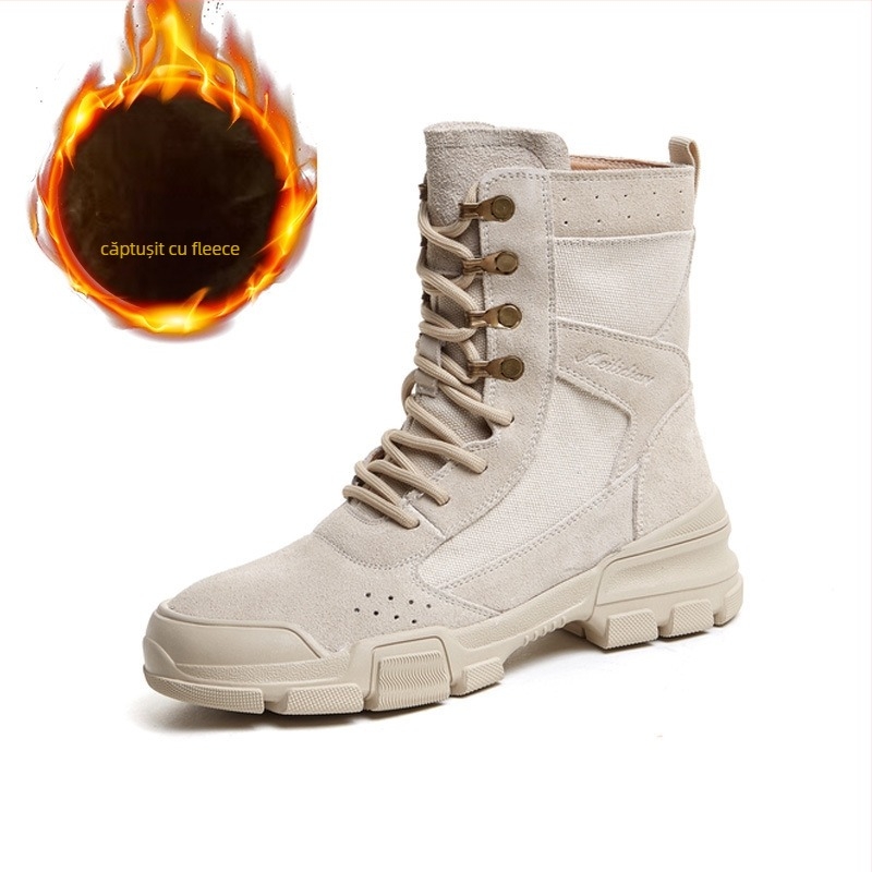 Ghete Martin unisex – piele nubuk, talpă din cauciuc, tibie medie, toc 3–5 cm, fermoar lateral