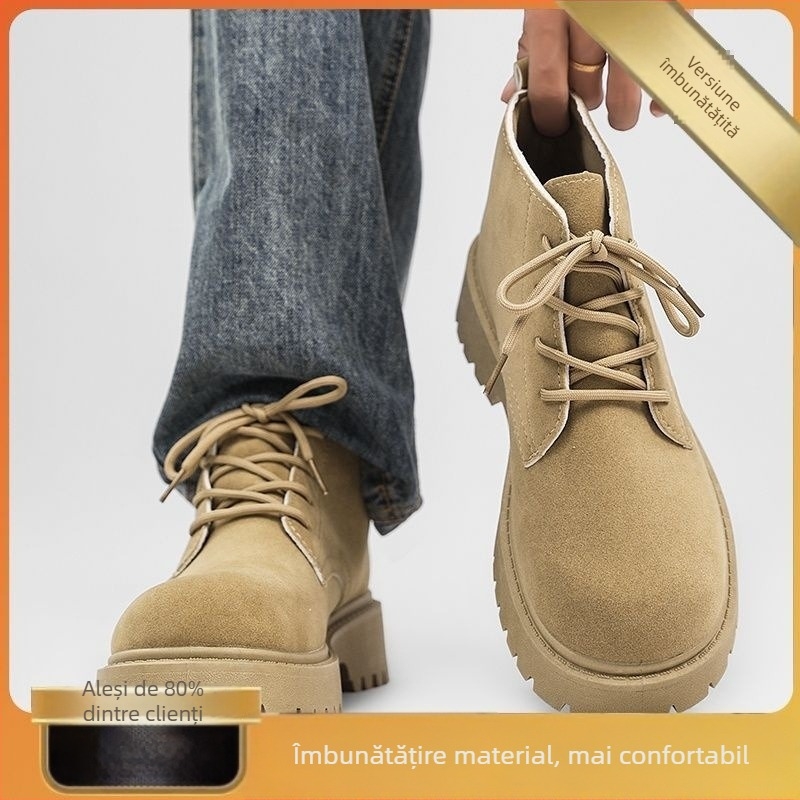 Bot Martin pentru bărbați, nubuk partea superioară, talpă din cauciuc, construcție vulcanizată, înălțime medie a gambelor, căptușeală din piele de oaie