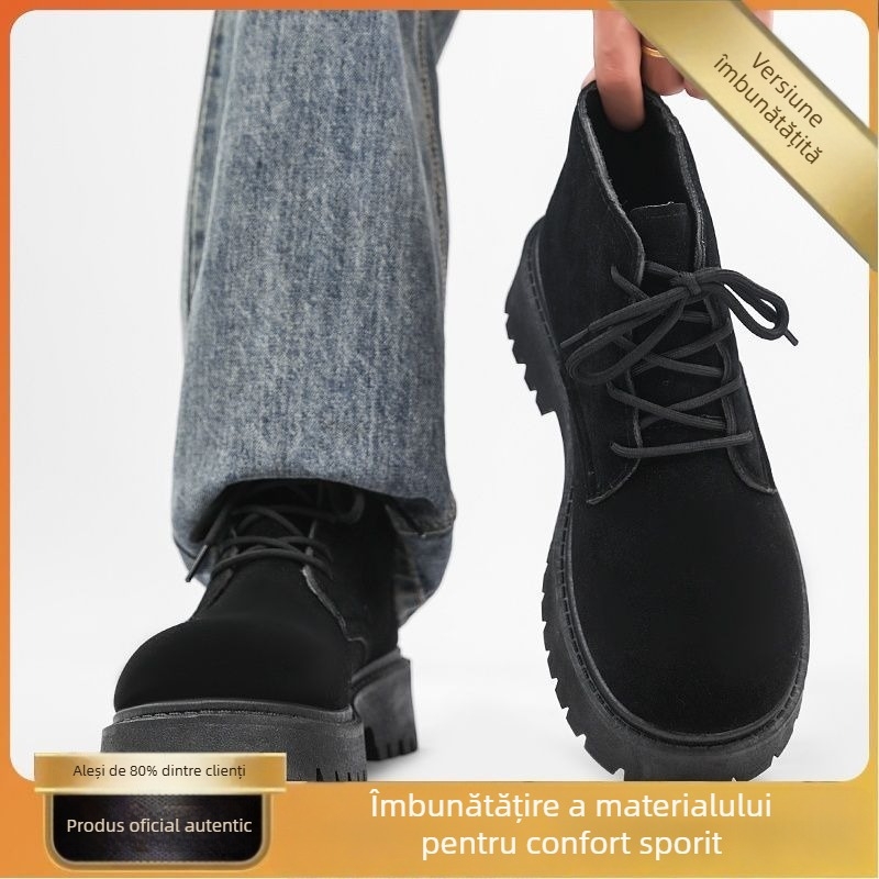 Bot Martin pentru bărbați, nubuk partea superioară, talpă din cauciuc, construcție vulcanizată, înălțime medie a gambelor, căptușeală din piele de oaie