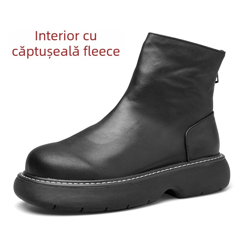 Ghete Martin pentru bărbați cu talpă groasă, exterior din piele de primă clasă; căptușeală din piele de porc; talpă din cauciuc; înălțime călcâi 3–5 cm; închidere cu fermoar la spate