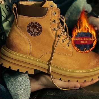 Ghete Martin pentru bărbați – partea superioară din nubuk de vită, guler scăzut, talpă din cauciuc, branț PU, stil retro