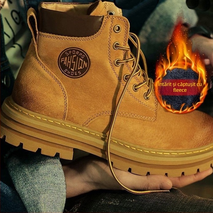 Ghete Martin pentru bărbați – partea superioară din nubuk de vită, guler scăzut, talpă din cauciuc, branț PU, stil retro