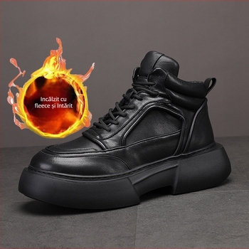 Ghete Martin pentru bărbați, din piele naturală, înalte, talpă din spumă de cauciuc pentru creșterea înălțimii, închidere cu șireturi