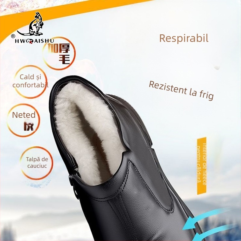 Ghete de iarnă din piele pentru bărbați – impermeabile, căptușite cu fleece, talpă groasă, antiderapante