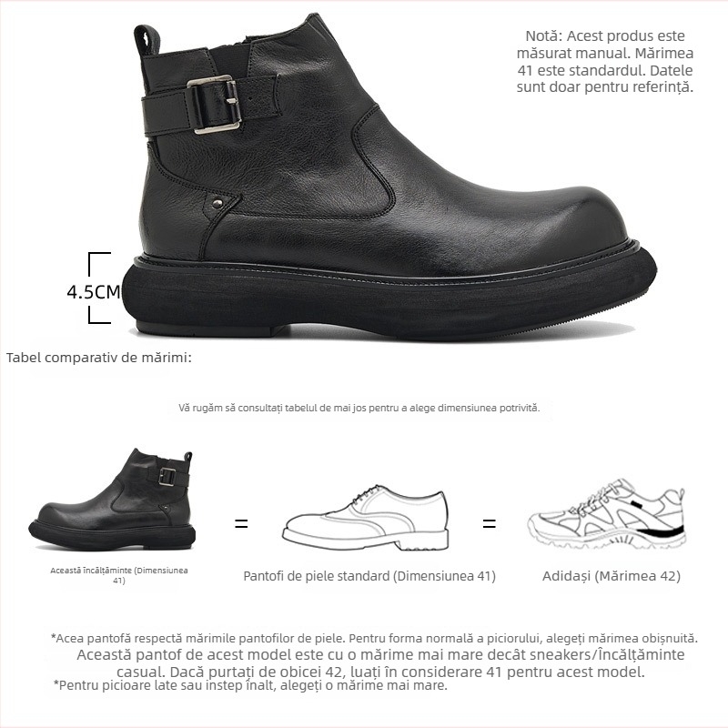 Martin cizme, stil britanic vintage, partea superioară din piele de vacă, fermoar lateral, înălțimea tocului 3-5 cm