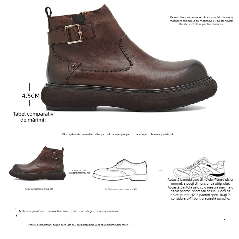 Martin cizme, stil britanic vintage, partea superioară din piele de vacă, fermoar lateral, înălțimea tocului 3-5 cm