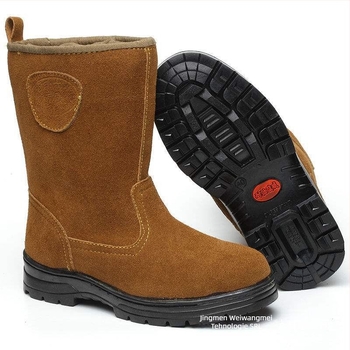 Ghete de sudură pentru bărbați, căptușite cu fleece, vârf din oțel, partea superioară din piele, înalte, antiderapante