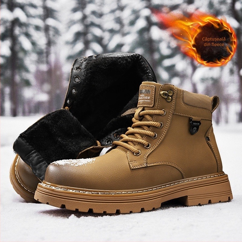 Ghete Martin pentru bărbați – de înălțime medie, partea superioară din nubuk de vițel, căptușeală caldă din pluș, talpă din cauciuc, fermoar lateral