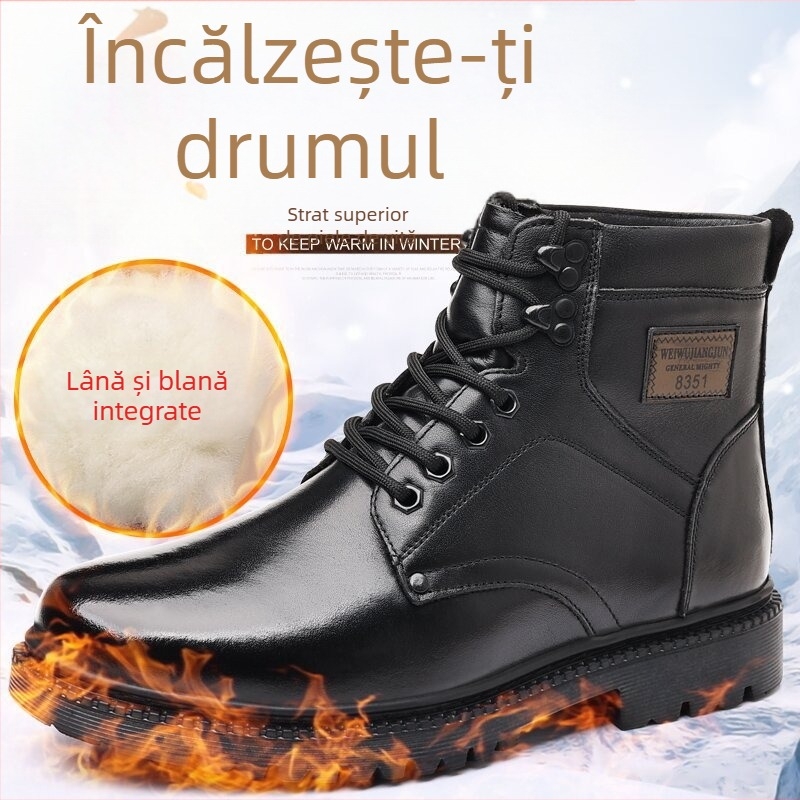 Ghete Martin - Piele de vită de prim strat, căptușeală din lână, talpă din cauciuc, șireturi în față, încălțăminte de iarnă impermeabilă