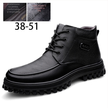 Martin boti - încălțăminte din piele naturală, înălțime peste gleznă, căptuțite cu fleece, vârf rotund, talpă din cauciuc