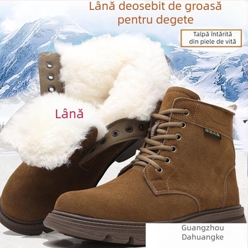 Ghete Martin pentru bărbați, căptușite cu fleece, izolație din lână extra groasă, partea superioară din velur de vițel, talpă din cauciuc