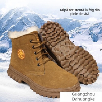 Ghete Martin pentru bărbați, căptușite cu fleece, izolație din lână extra groasă, partea superioară din velur de vițel, talpă din cauciuc