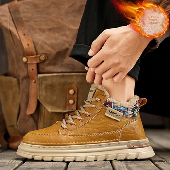 Ghete bărbați Martin - înalte, din PU, talpă din cauciuc, căptușeală din țesătură, PU branț